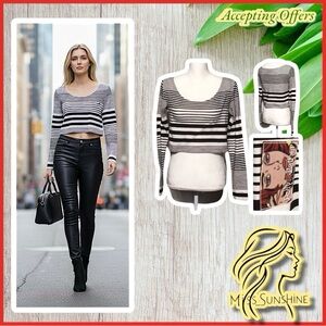 Polly & Esther NWT - Sz L - striped crop shirt